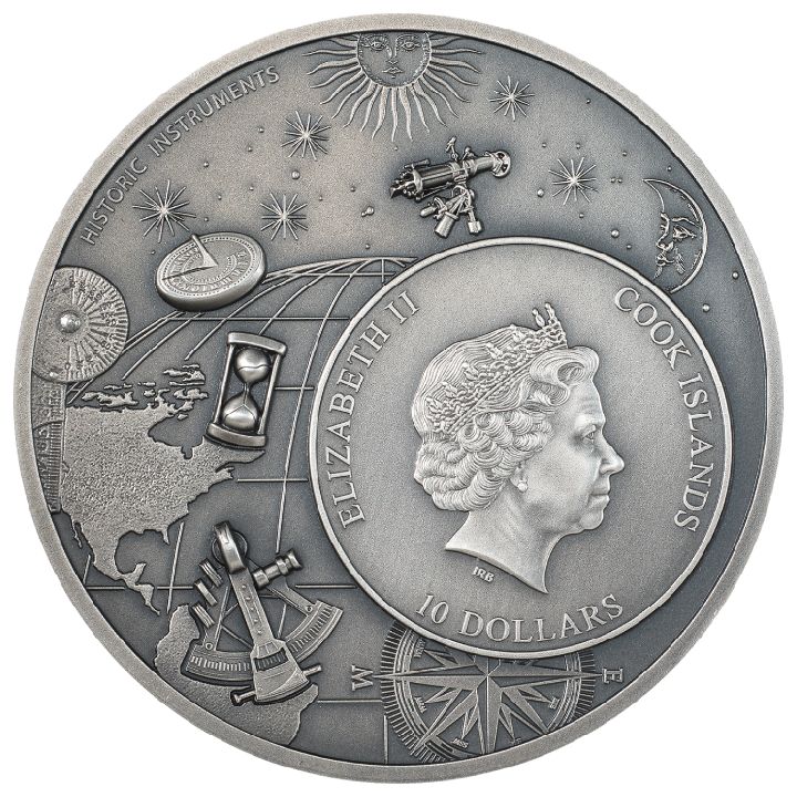  Cook Islands: Historic Instruments - Astrolabe 2 oz Silver 2023 Ultra High Relief Antiqued Coin