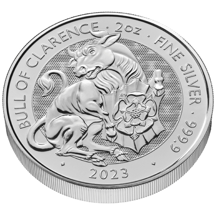  The Royal Tudor Beasts: The Bull of Clarence 2 oz Silver 2023 