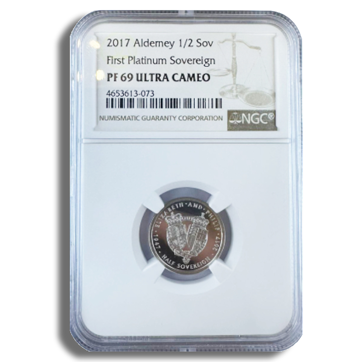 Alderney: 1/2 Sovereign Platinum 2017 Proof NGC PF69 Ultra Cameo