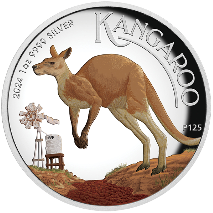 Australian Kangaroo coloured 1 oz Silver 2024 Proof High Relief