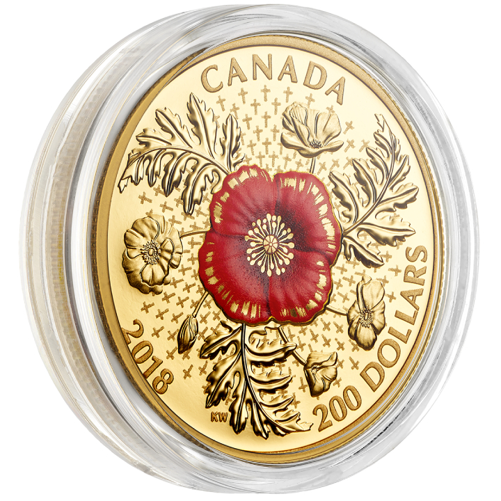 Canada: Armistice Poppy coloured 1 oz Gold 2018 Proof Coin