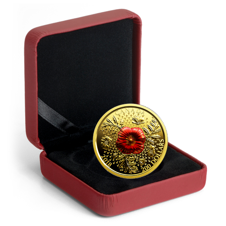 Canada: Armistice Poppy coloured 1 oz Gold 2018 Proof Coin