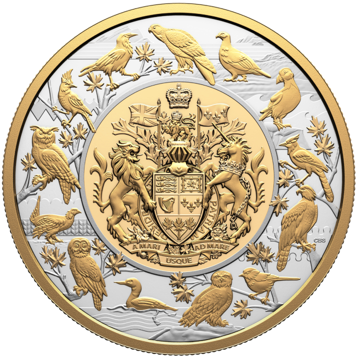 Canada: Heraldic Landscape: Birds of Canada $50 Silver 2024 Gilded Proof Coin