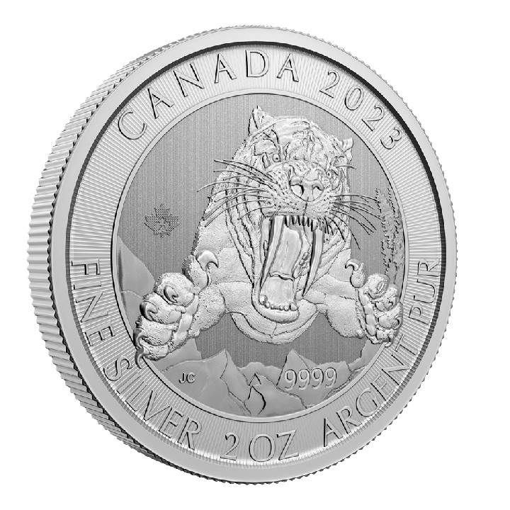 Canada: Ice Age - Smilodon Sabre-tooth Cat 2 oz Silver 2023