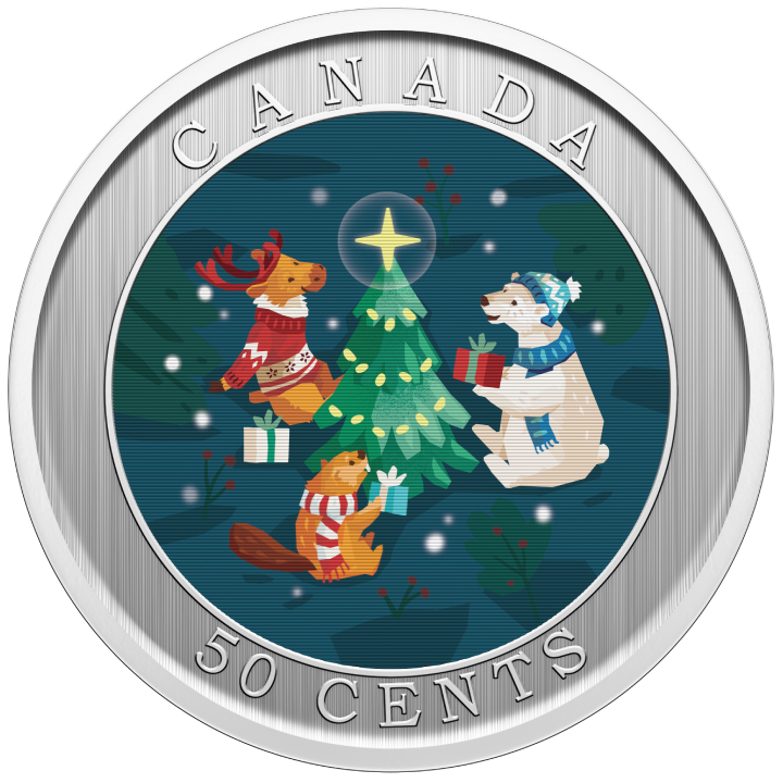 Canada: Trimming the Holiday Tree coloured 50 cents 2024 Specimen Lenticular Coin