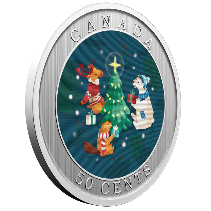 Canada: Trimming the Holiday Tree coloured 50 cents 2024 Specimen Lenticular Coin