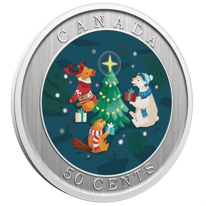 Canada: Trimming the Holiday Tree coloured 50 cents 2024 Specimen Lenticular Coin