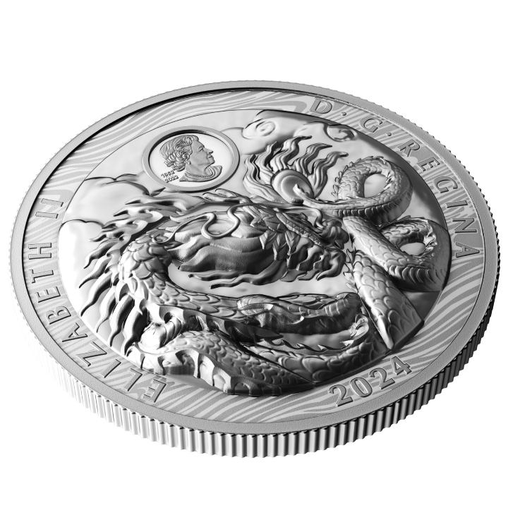 Canada: Year of the Dragon $50 Silver 2024 Proof Extraordinarily High Relief