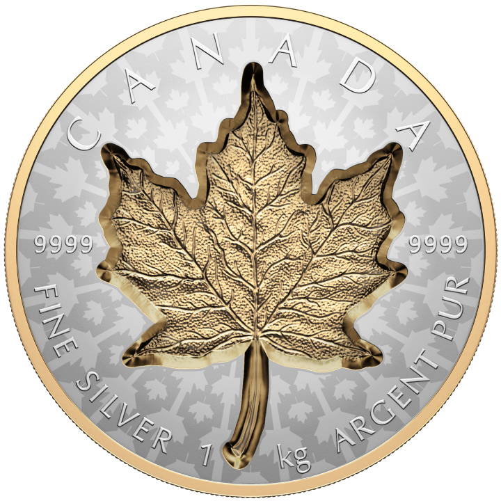 Canadian Maple Leaf -Super Incuse 1000 gram Silver 2024 Gilded Reverse Proof