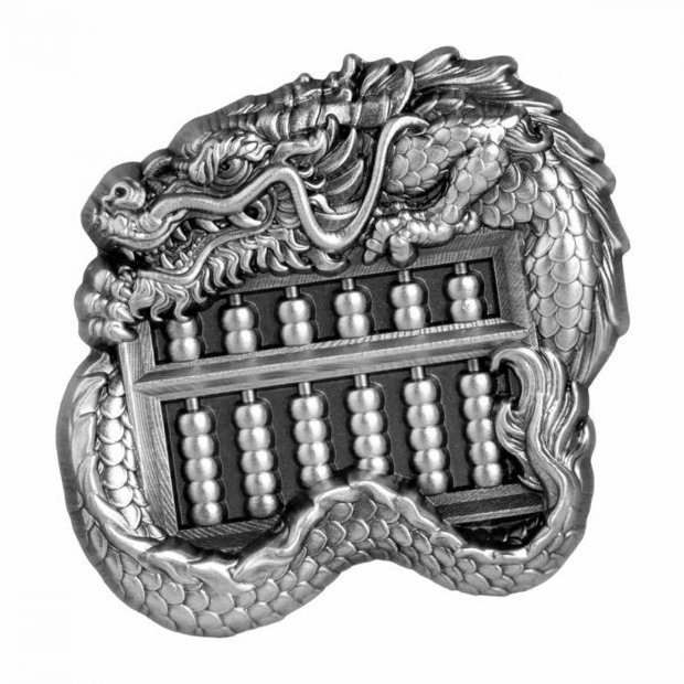 Chad: Fortune Symbols: Chinese Dragon Abacus 1 oz Silver 2023 High Relief Antiqued Coin