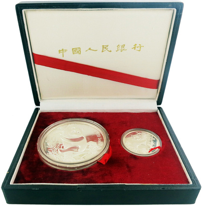 Chinese Panda Set 5 oz & 1 oz Silver 1987