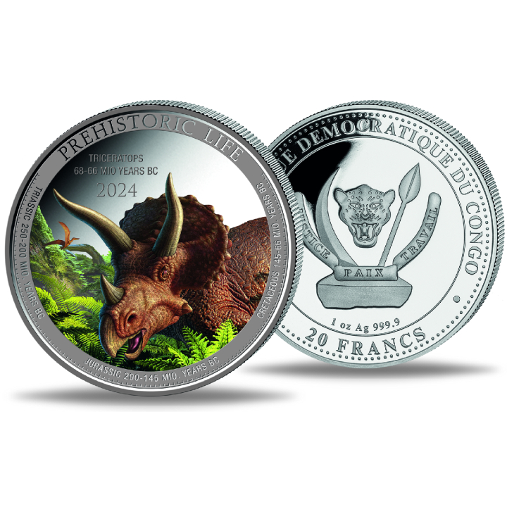 Congo: Prehistoric Life II - Triceratops colored 1 oz Silver 2024