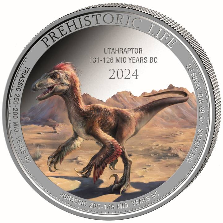 Congo: Prehistoric Life II - Utahraptor coloured 1 oz Silver 2024