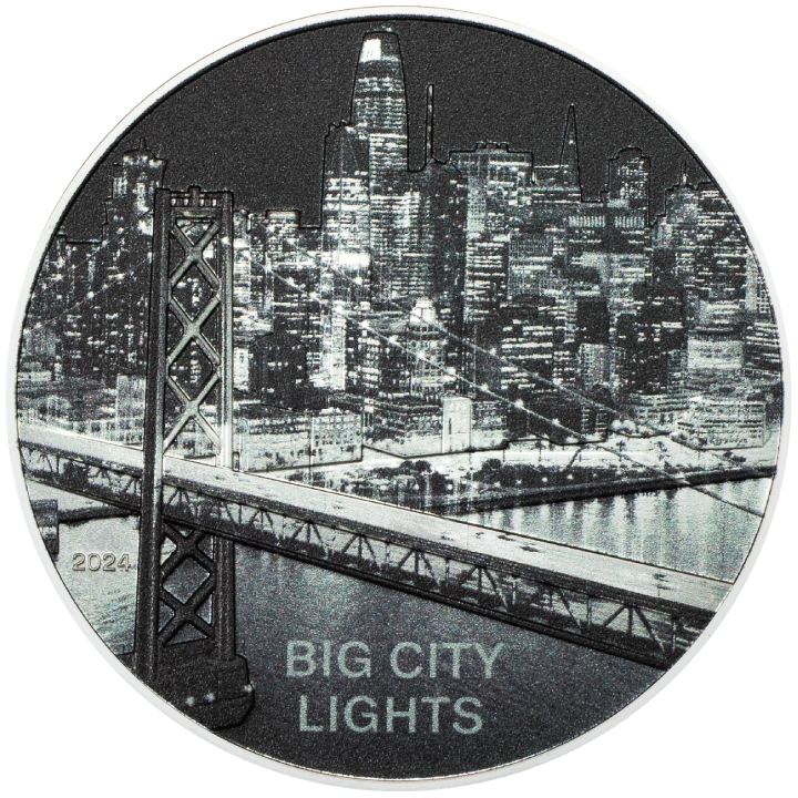 Cook Islands: Big City Lights - San Francisco coloured 1 oz Silver 2024 Proof 