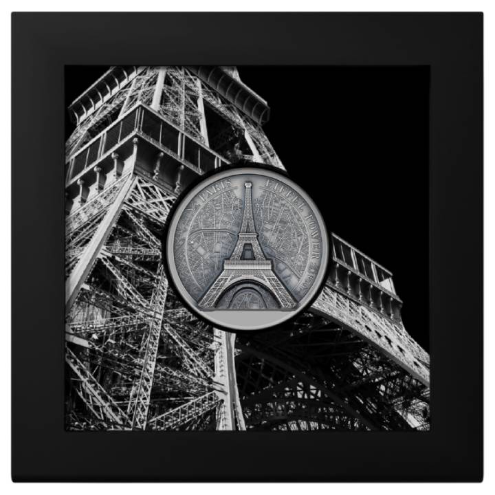 Cook Islands: Eiffel Tower 2 oz Silver 2024 Ultra High Relief Antiqued Coin