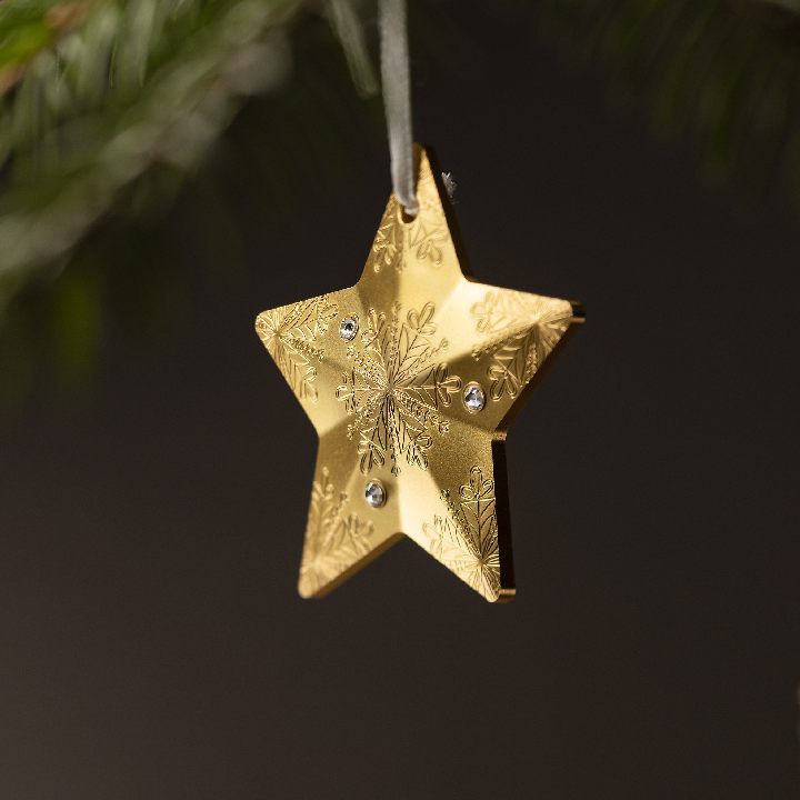 Cook Islands: Holiday Ornament - Snowflake Star gold plated 1 oz Silver 2023 Silk Ultra High Relief