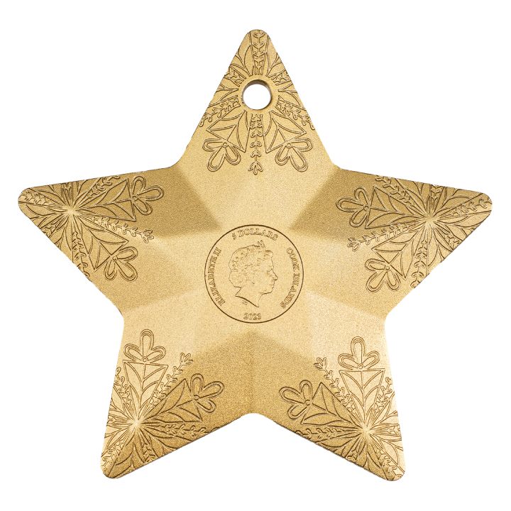 Cook Islands: Holiday Ornament - Snowflake Star gold plated 1 oz Silver 2023 Silk Ultra High Relief