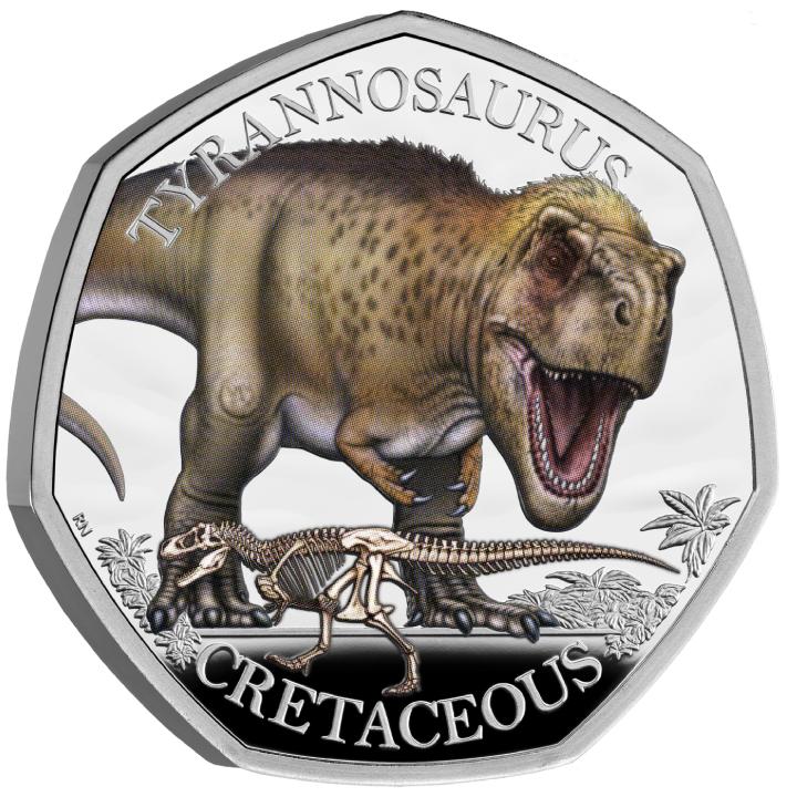 Dinosaurs: Iconic Specimens - Tyrannosaurus Rex 50p coloured Silver 2024 Proof