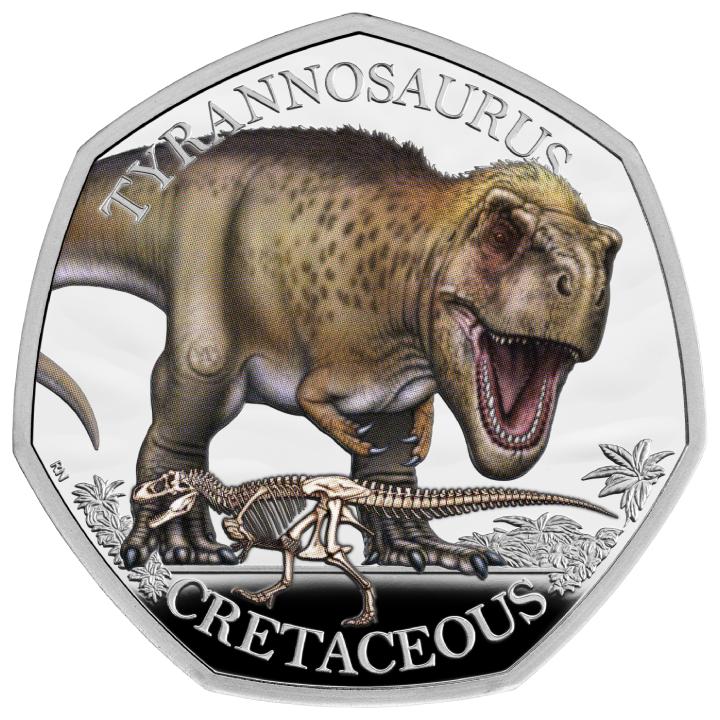 Dinosaurs: Iconic Specimens - Tyrannosaurus Rex 50p coloured Silver 2024 Proof