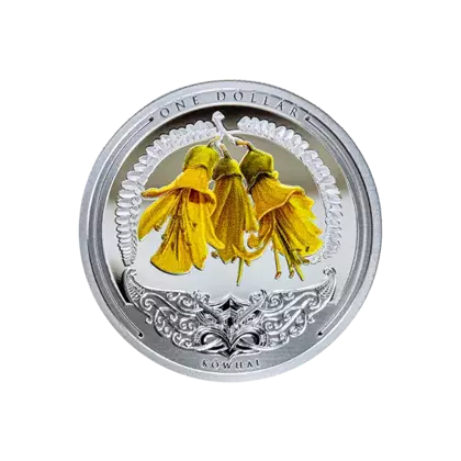 Discover New Zealand: Kowhai colored 1 oz Silver 2021 Proof