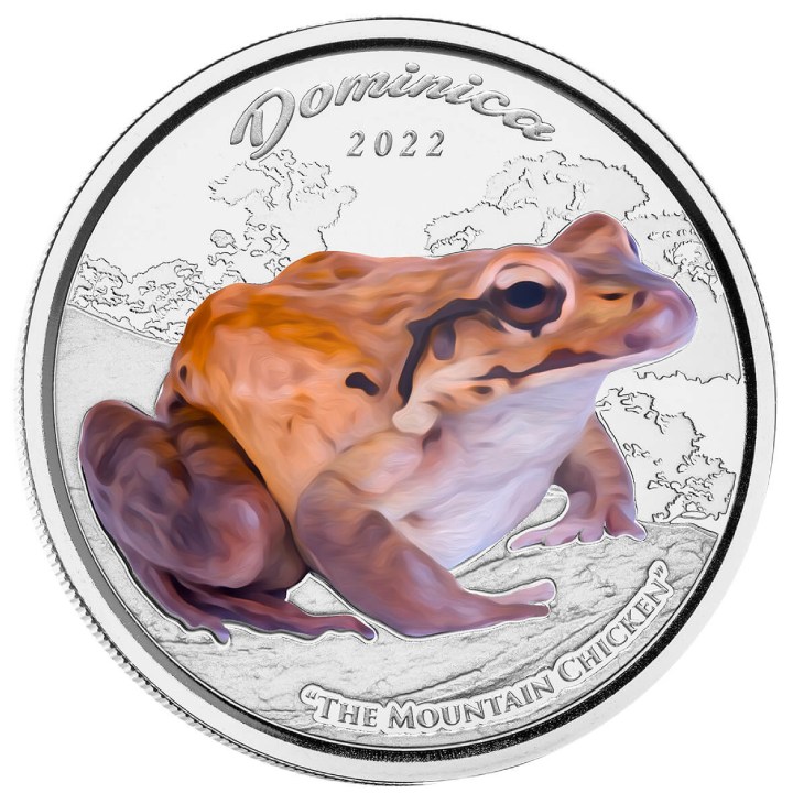 Dominica: Mountain Chicken colored 1 oz Silver 2022 Proof