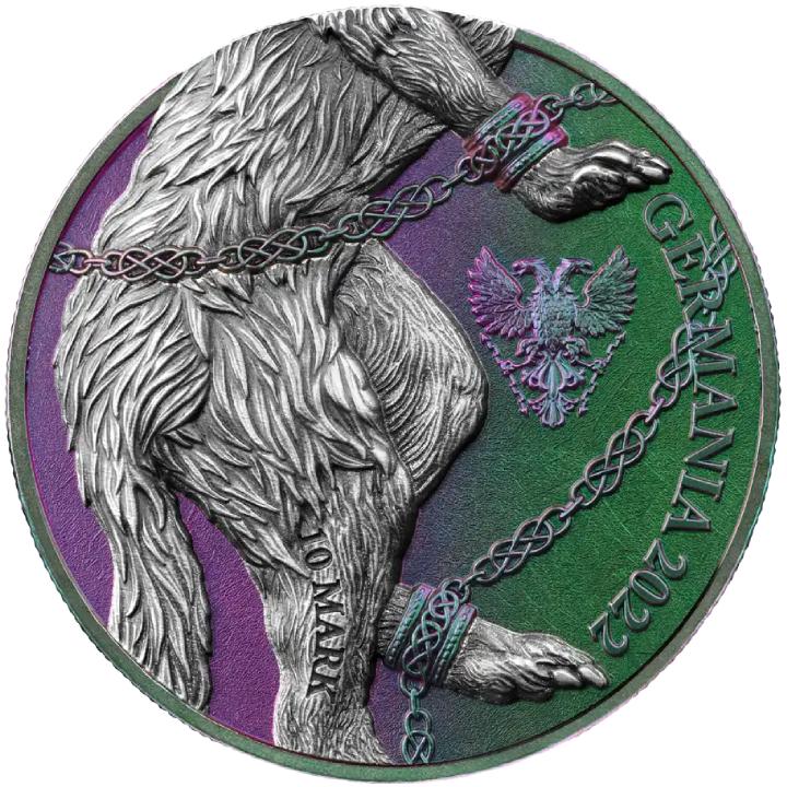 Germania: Beasts - Fenrir coloured 2 oz Silver 2022 Ultra High Relief