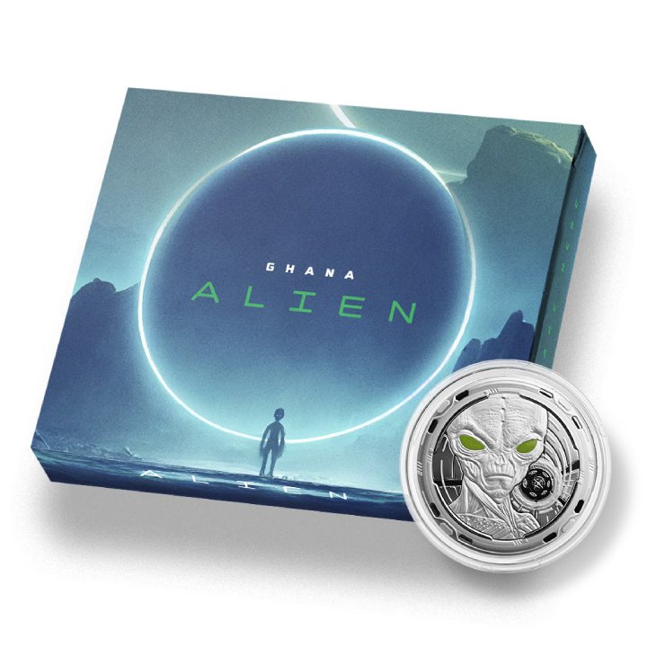 Ghana: Alien colored 1 oz Silver 2022 Proof