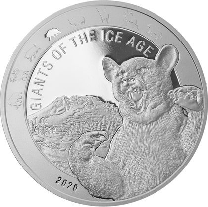 Ghana: Giants of the Ice Age - Cave Bear 1 oz Silver 2020