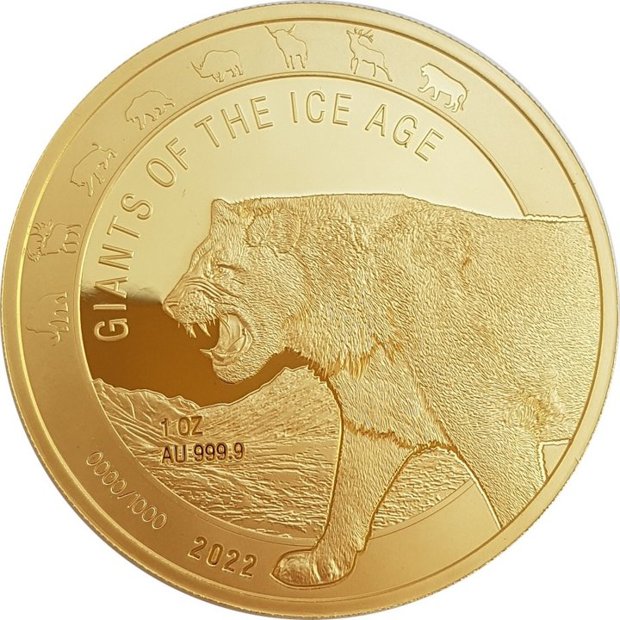 Ghana: Giants of the Ice Age - Cave Lion 1 oz Gold 2022