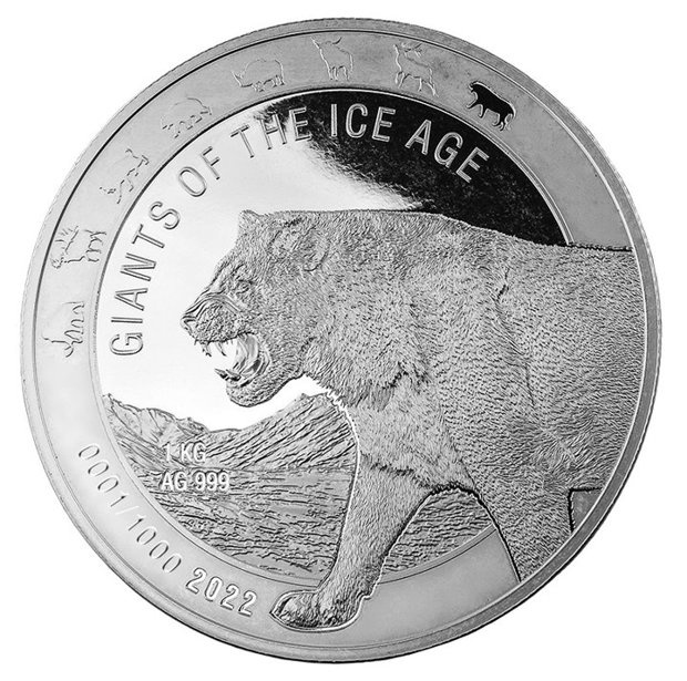 Ghana: Giants of the Ice Age - Cave Lion 1000 grams of Silver 2022