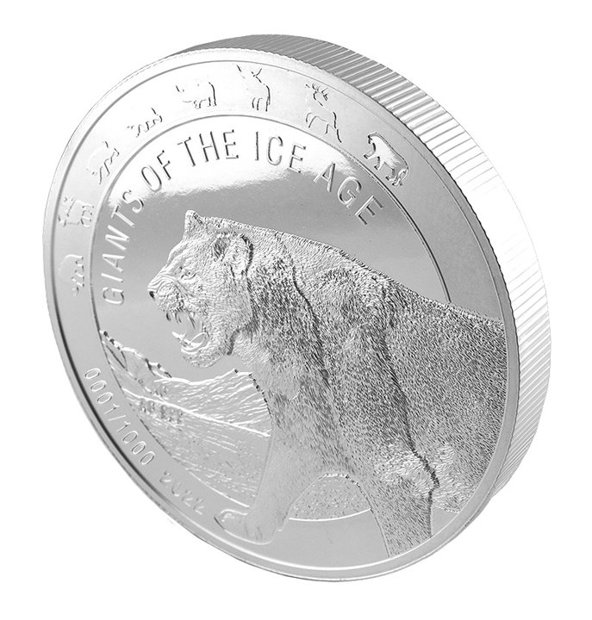 Ghana: Giants of the Ice Age - Cave Lion 1000 grams of Silver 2022