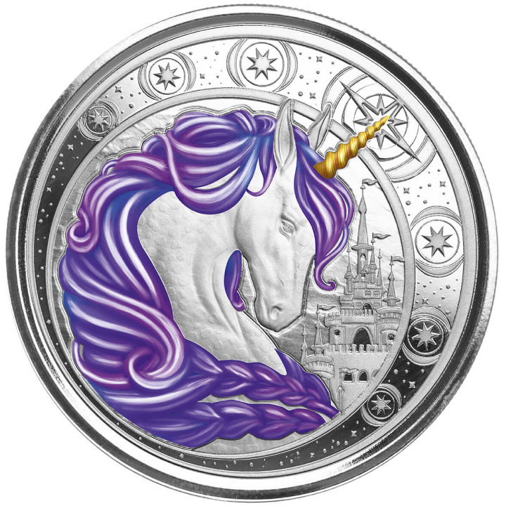 Ghana: Unicorn "Aurora" coloured 1 oz Silver 2023 Proof (coin in card)