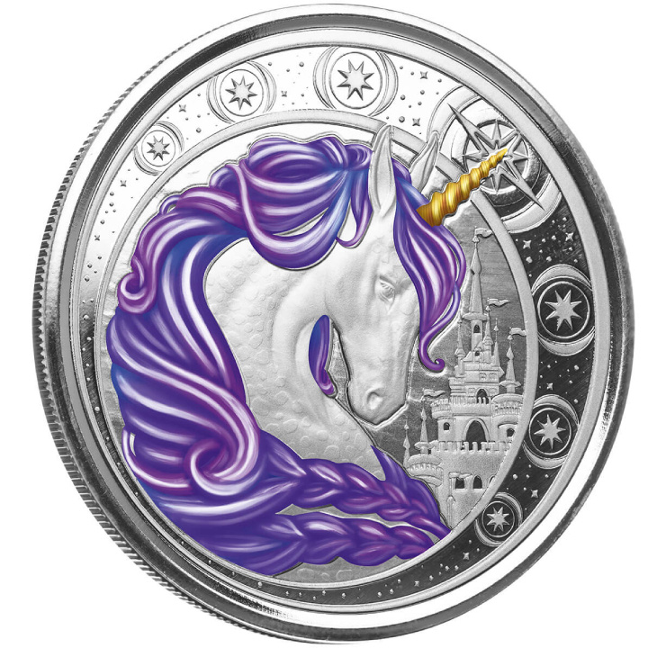 Ghana: Unicorn "Aurora" coloured 1 oz Silver 2023 Proof (coin in card)