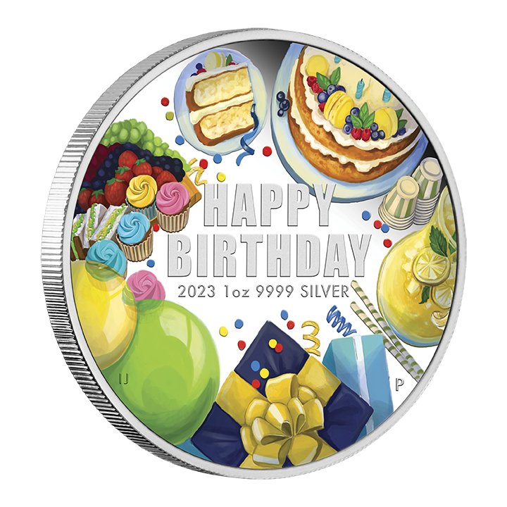 Happy Birthday colored 1 oz Silver 2023 Proof