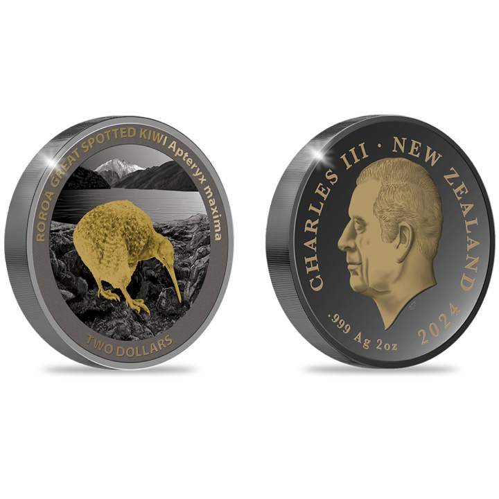 Kiwi 2 oz Silver 2024 Gilded Black Proof High Relief Coin