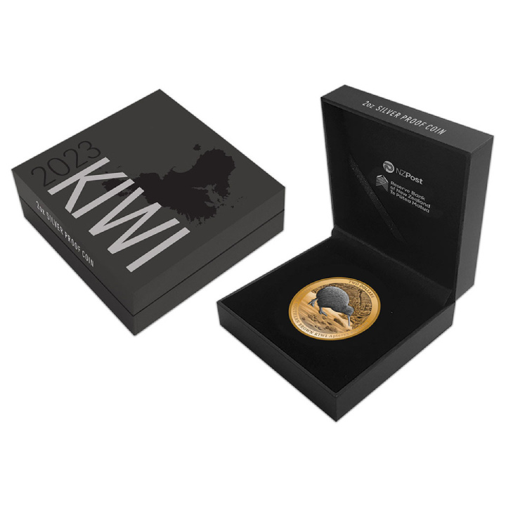 Kiwi Gold Plated 2 oz Silver 2023 Black Proof