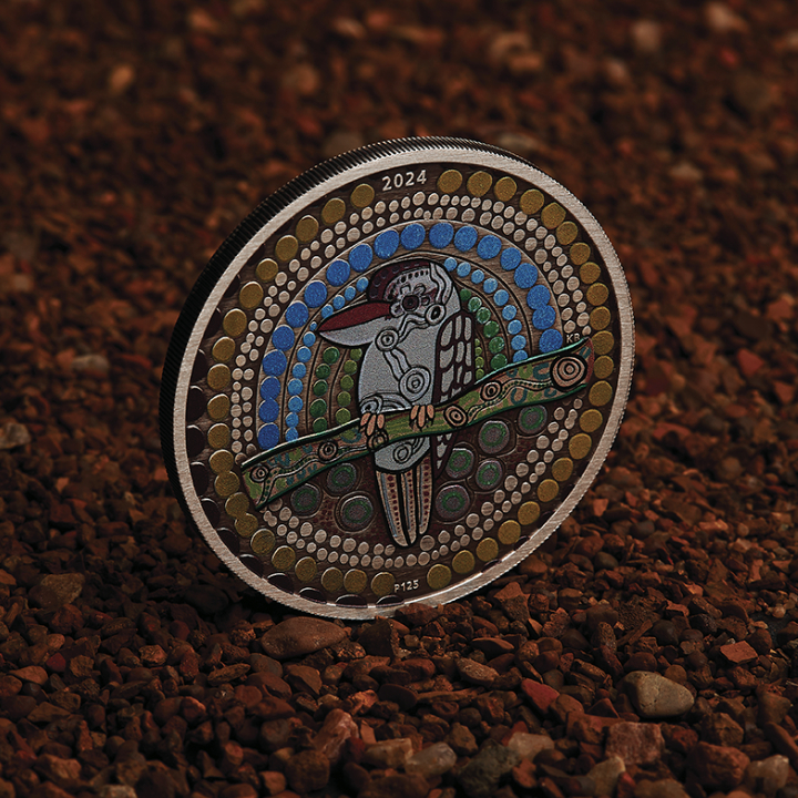 Kookaburra Kaa-Kaa coloured 2 oz Silver 2024 Antiqued Coin 