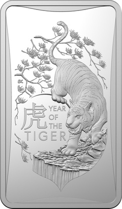 Lunar Bar Coin: Year of the Tiger 1/2 Ounce Silver 2022 Frosted Ingot