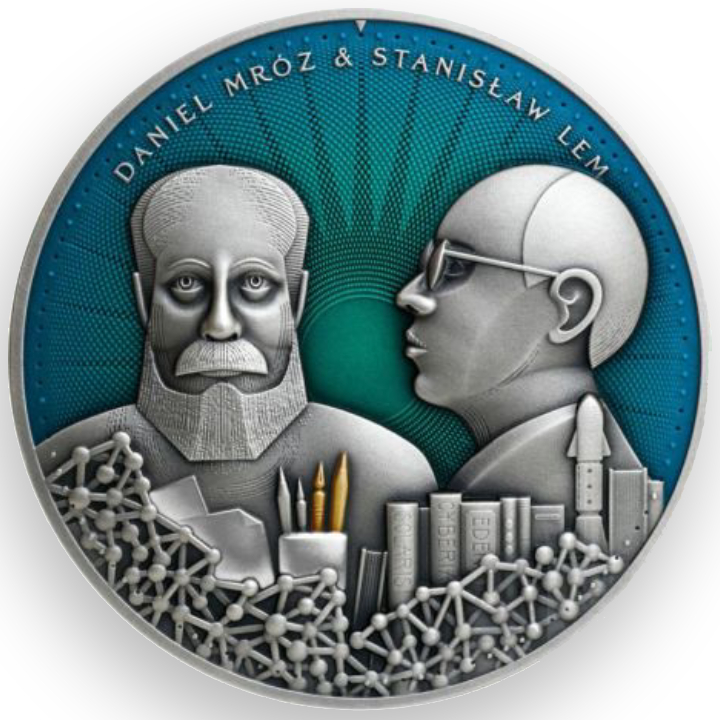 Malta: Daniel Mróz and Stanislaw Lem coloured 20 Euro Silver 2022 High Relief Antiqued Coin