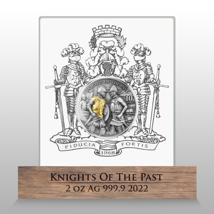 Malta: Knights of the Past gilded 2 oz Silver 2022 High Relief Antiqued Coin