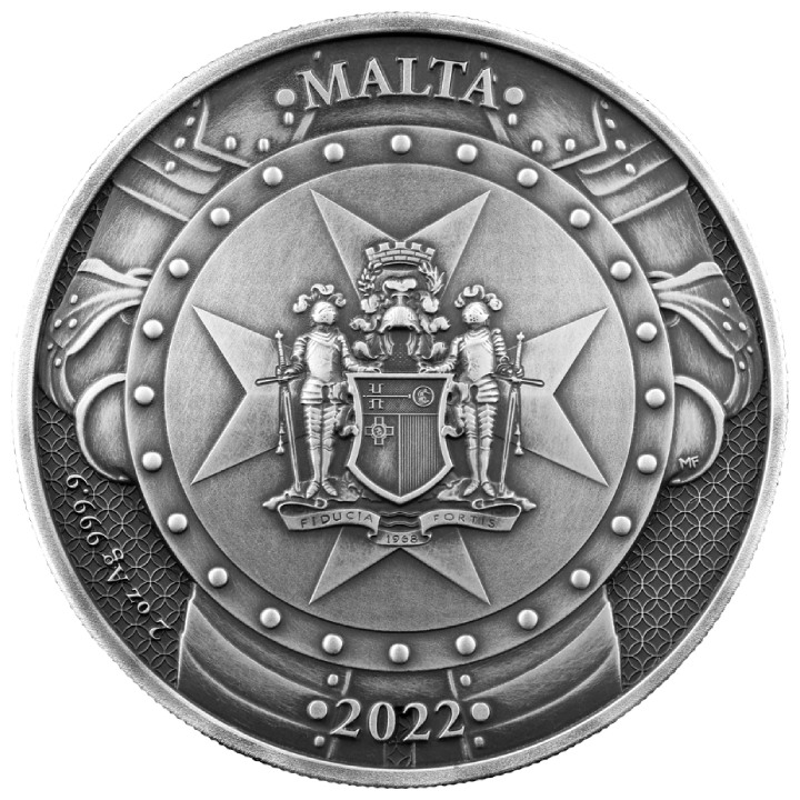 Malta: Knights of the Past gilded 2 oz Silver 2022 High Relief Antiqued Coin