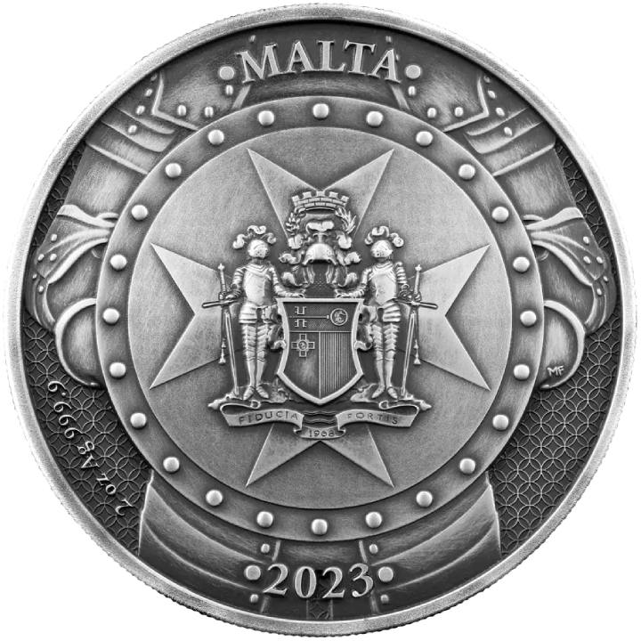 Malta: Knights of the Past gilded 2 oz Silver 2023 High Relief Antiqued Coin