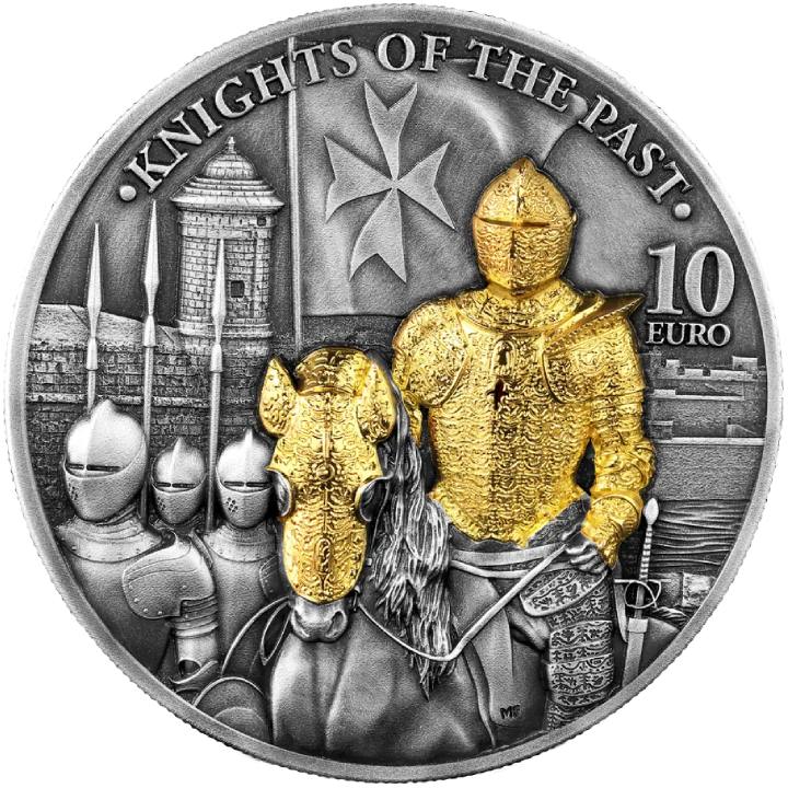 Malta: Knights of the Past gilded 2 oz Silver 2023 High Relief Antiqued Coin