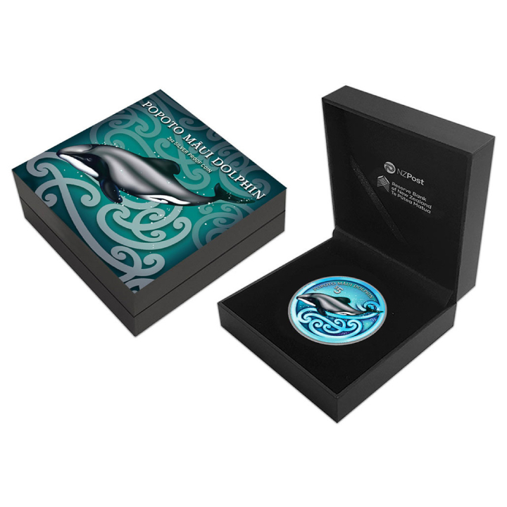 New Zealand: Popoto Maui Dolphin coloured 2 oz Silver 2024 Proof Coin