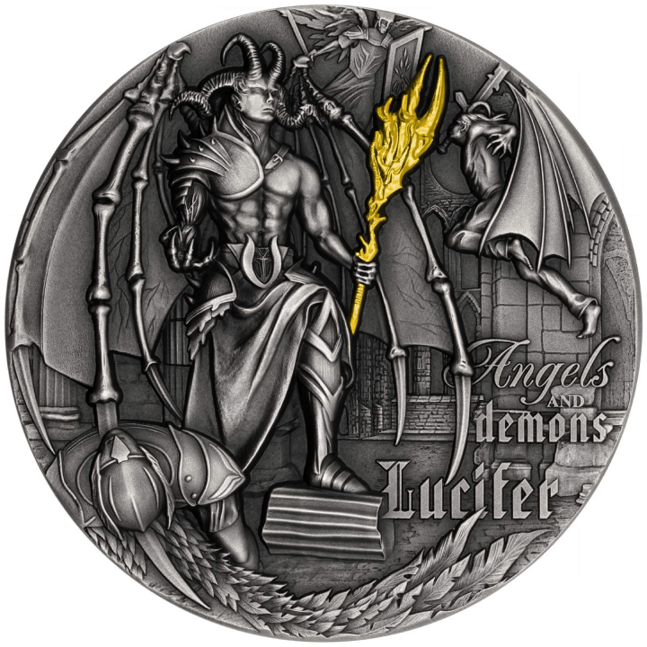 Niue: Angels and Demons - Lucifer 1 oz Silver 2021 GIlded High Relief Antiqued Coin