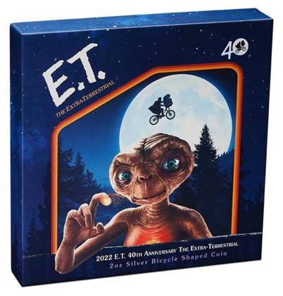 Niue: E.T. colored - 40. movie anniversary 2 oz Silver 2022 Proof Bicycle Shaped Coin