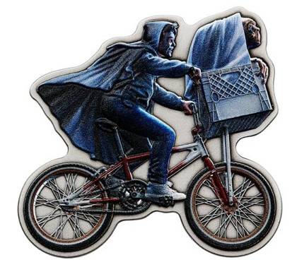 Niue: E.T. colored - 40. movie anniversary 2 oz Silver 2022 Proof Bicycle Shaped Coin