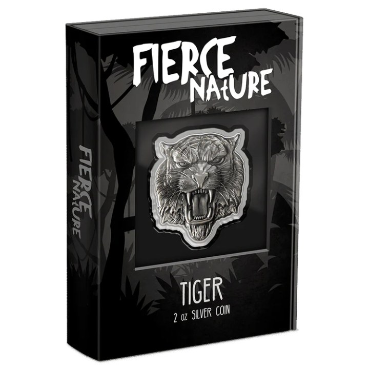 Niue: Fierce Nature -Tiger 2 oz Silver 2022 Antique Finish