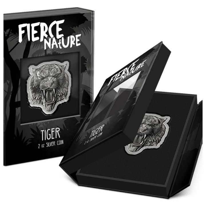 Niue: Fierce Nature -Tiger 2 oz Silver 2022 Antique Finish