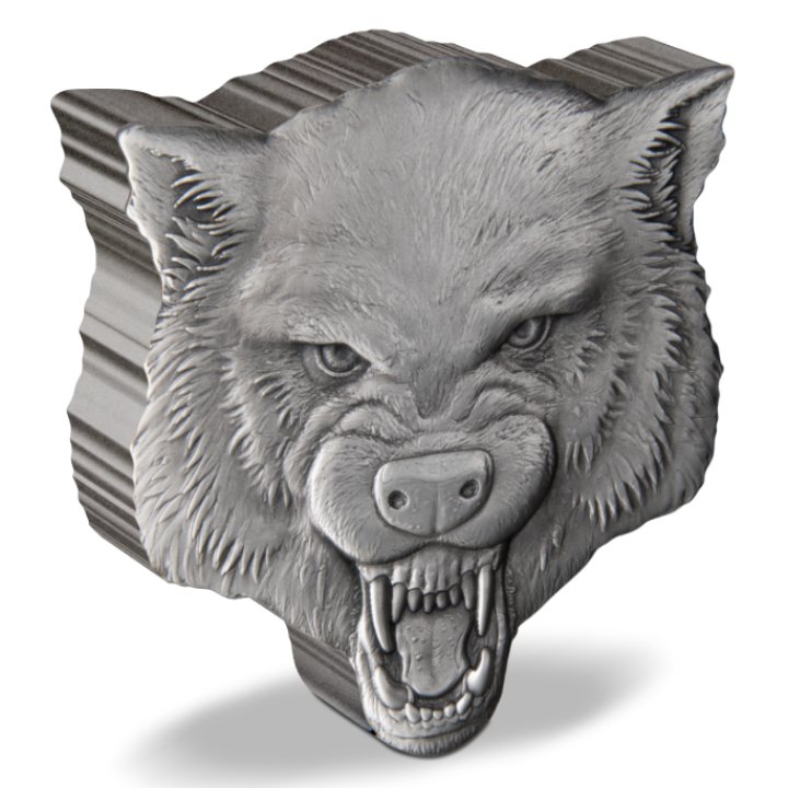 Niue: Fierce Nature - Wolf 2 oz Silver 2023 Antique Finish